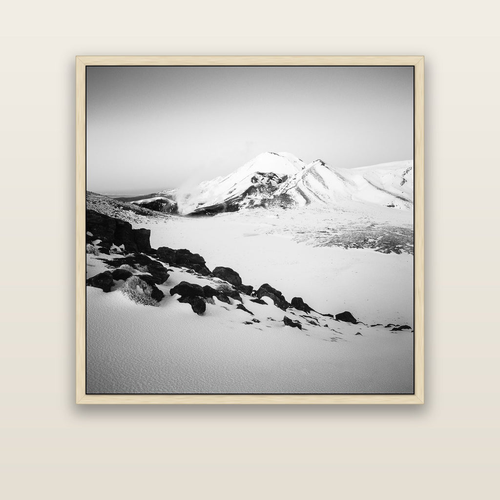 Ngauruhoe's Glow, Tongariro National Park — natural float frame canvas, 127 × 127 cm. New Zealand fine art landscape wall art by Stephen Milner.