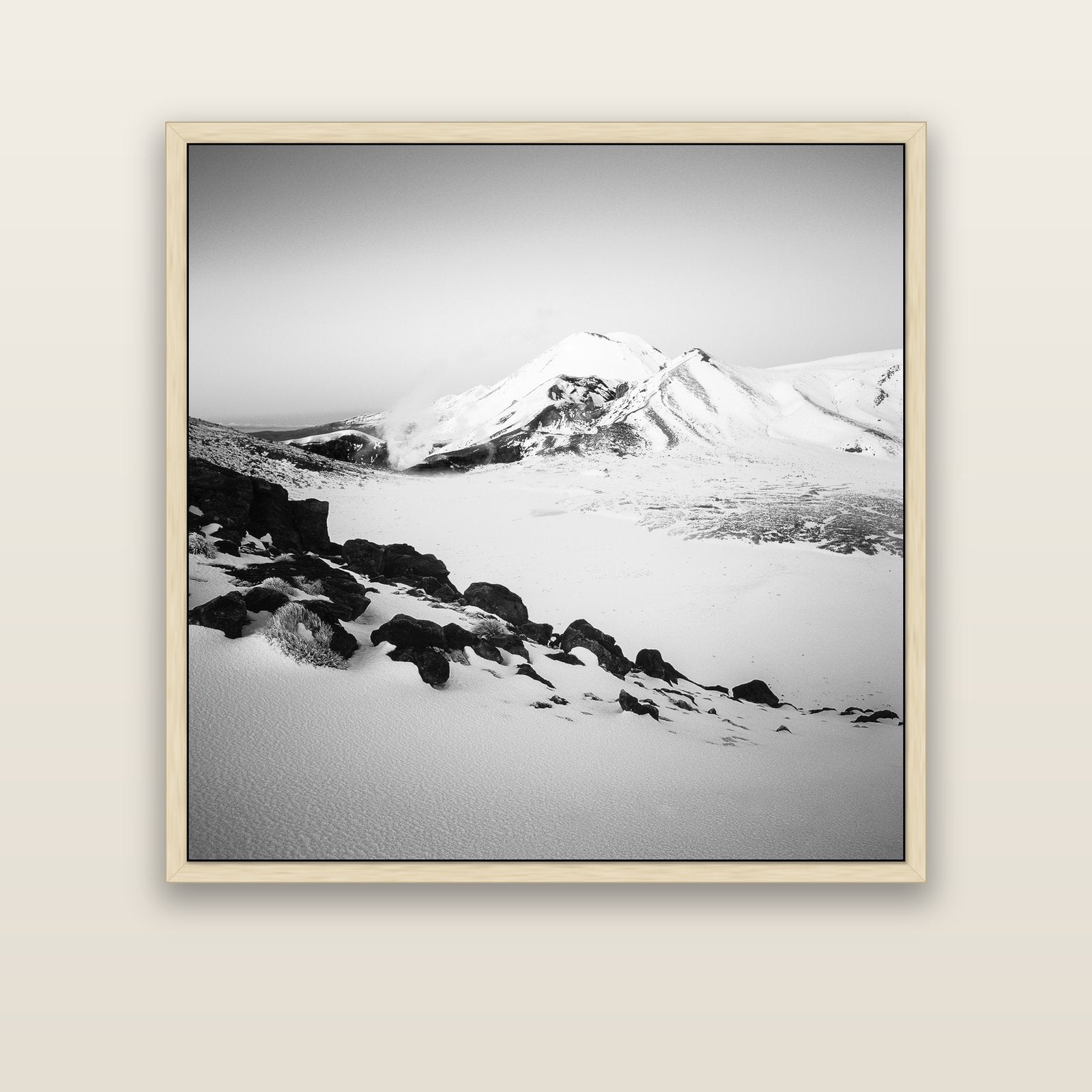 Ngauruhoe's Glow, Tongariro National Park — natural float frame canvas, 127 × 127 cm. New Zealand fine art landscape wall art by Stephen Milner.