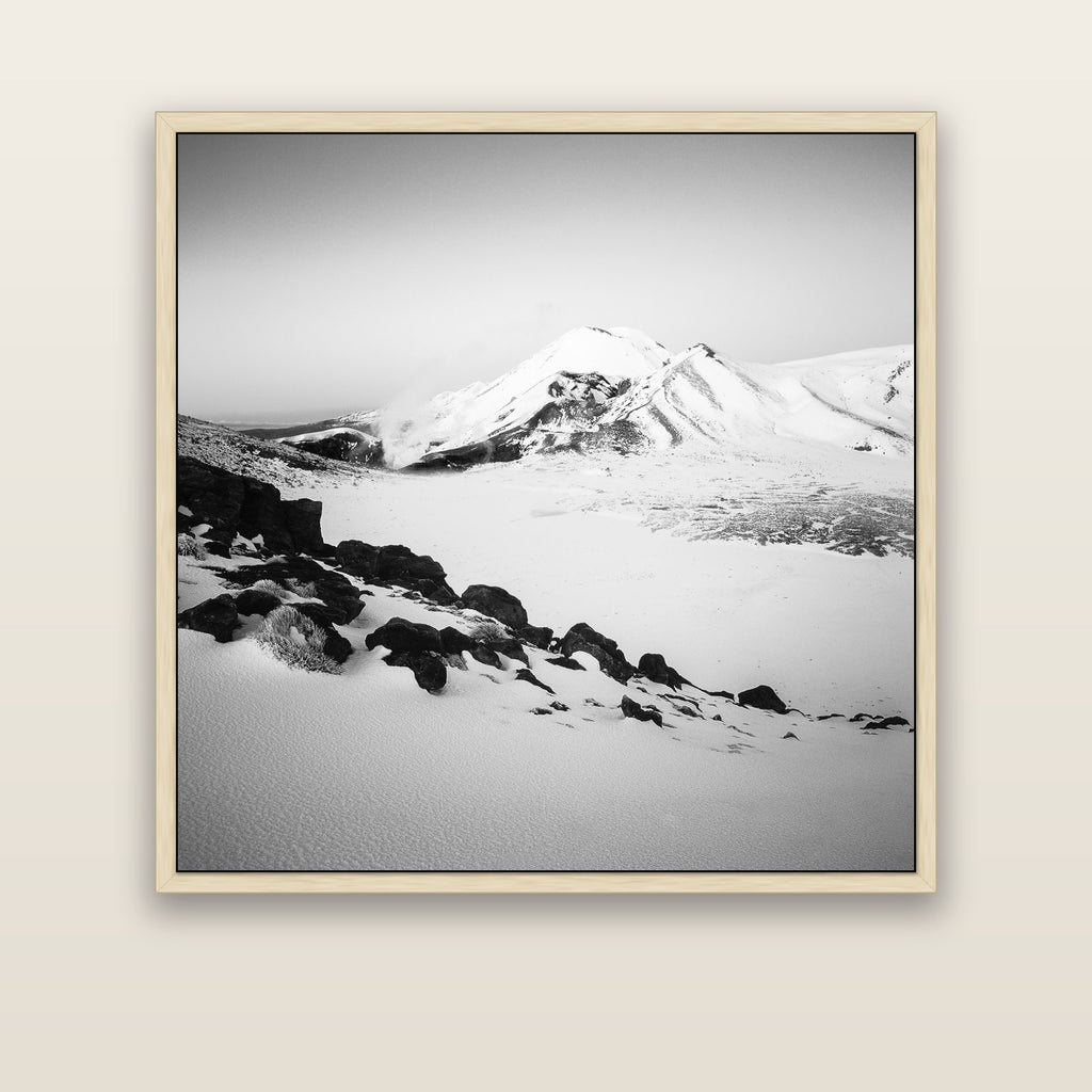 Ngauruhoe's Glow, Tongariro National Park — natural float frame canvas, 133 × 133 cm. New Zealand fine art landscape wall art by Stephen Milner.