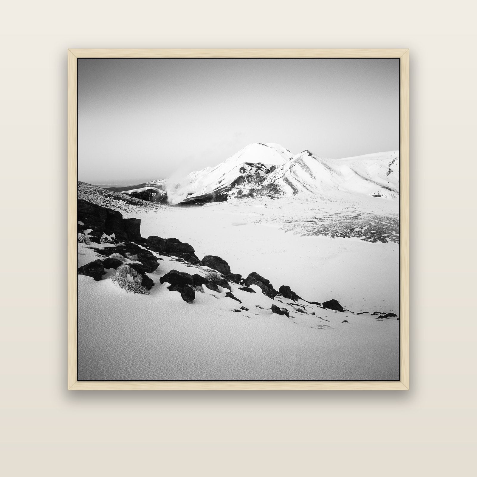 Ngauruhoe's Glow, Tongariro National Park — natural float frame canvas, 133 × 133 cm. New Zealand fine art landscape wall art by Stephen Milner.