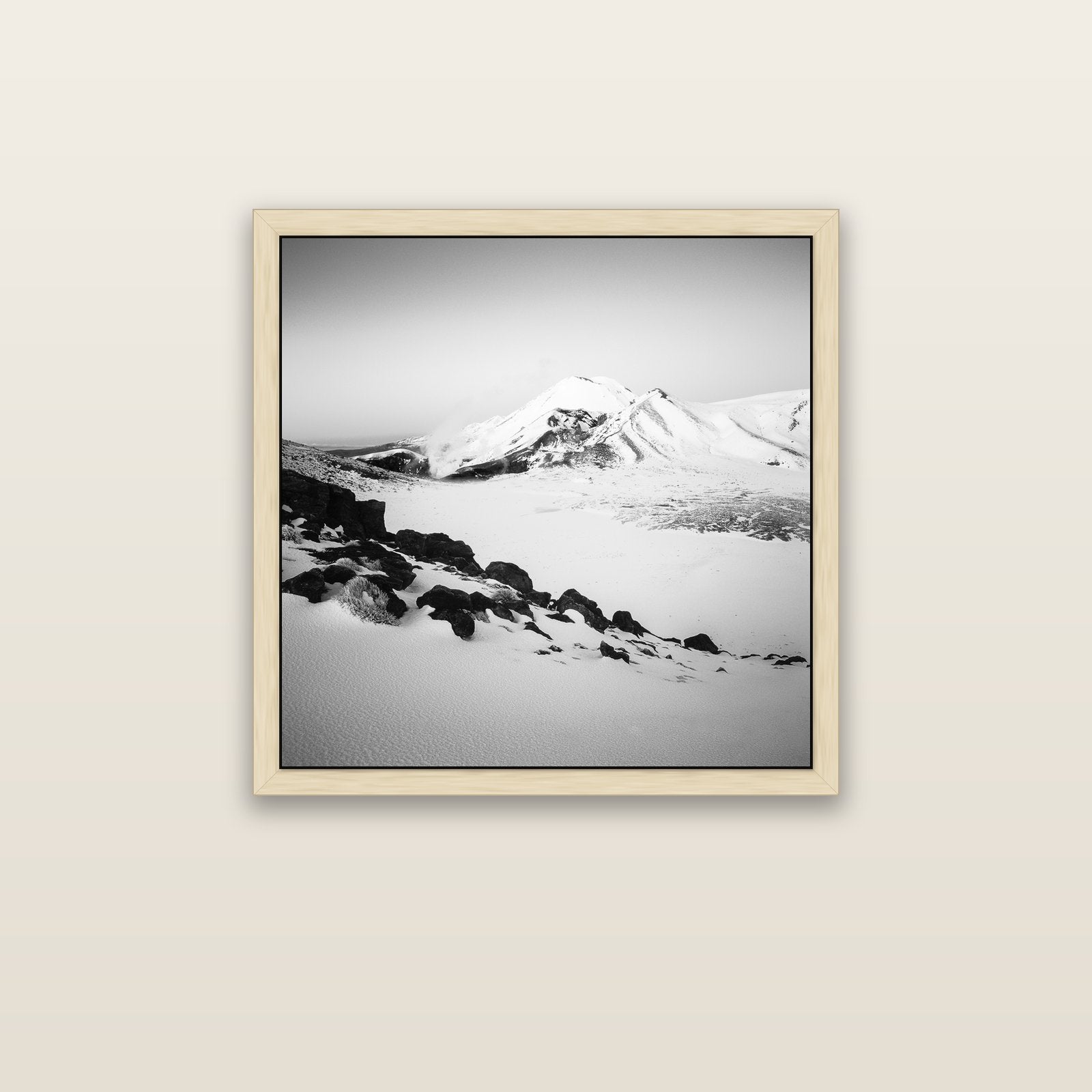 Ngauruhoe's Glow, Tongariro National Park — natural float frame canvas, 76 × 76 cm. New Zealand fine art landscape wall art by Stephen Milner.