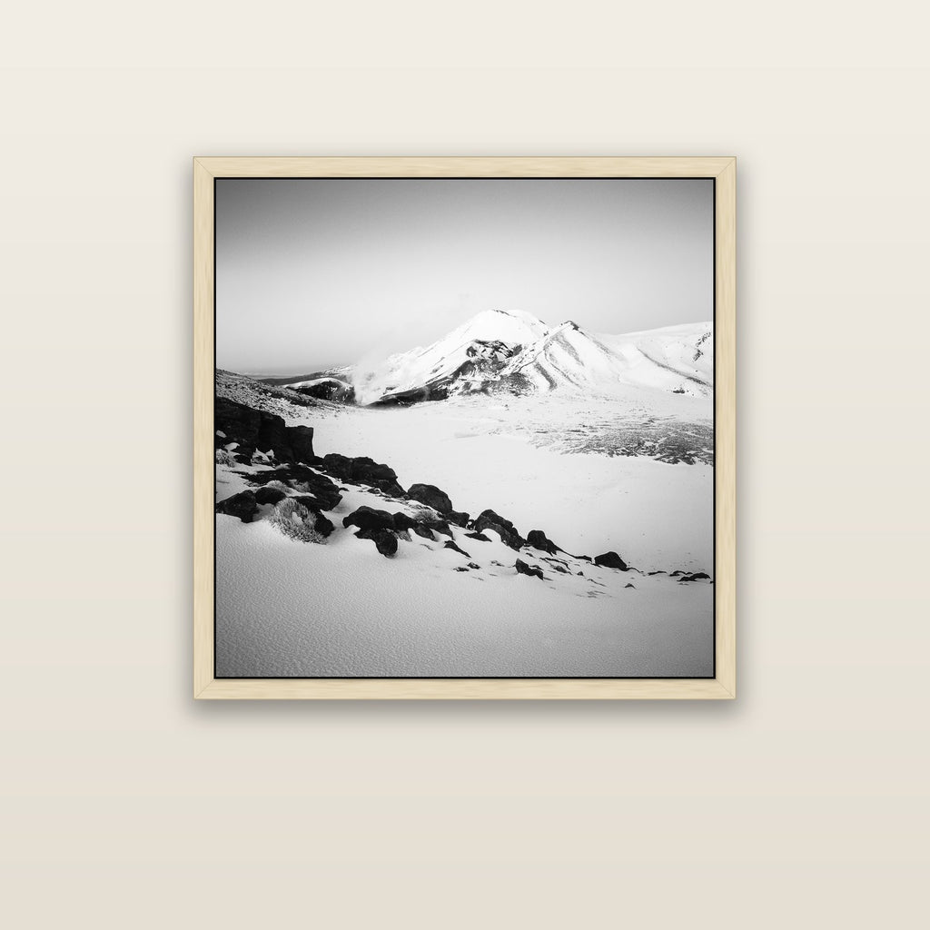 Ngauruhoe's Glow, Tongariro National Park — natural float frame canvas, 91 × 91 cm. New Zealand fine art landscape wall art by Stephen Milner.