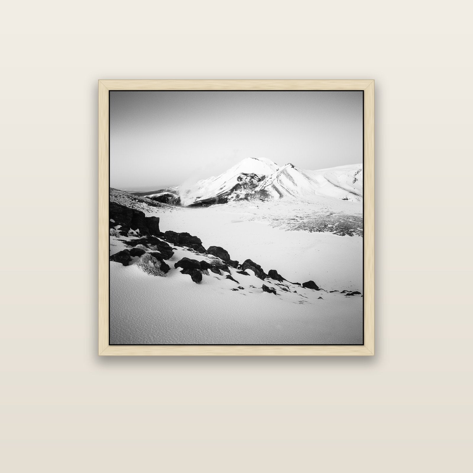 Ngauruhoe's Glow, Tongariro National Park — natural float frame canvas, 91 × 91 cm. New Zealand fine art landscape wall art by Stephen Milner.