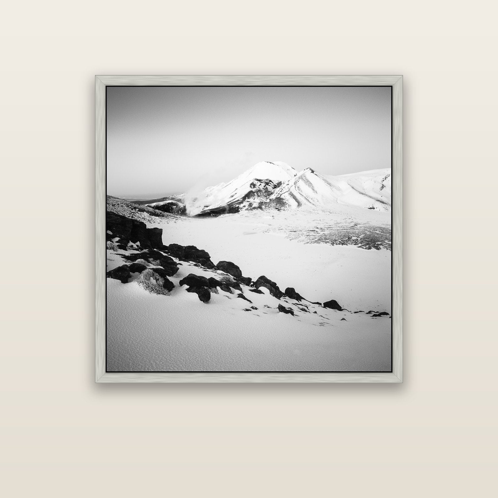 Ngauruhoe's Glow, Tongariro National Park — silver float frame canvas, 102 × 102 cm. New Zealand fine art landscape wall art by Stephen Milner.