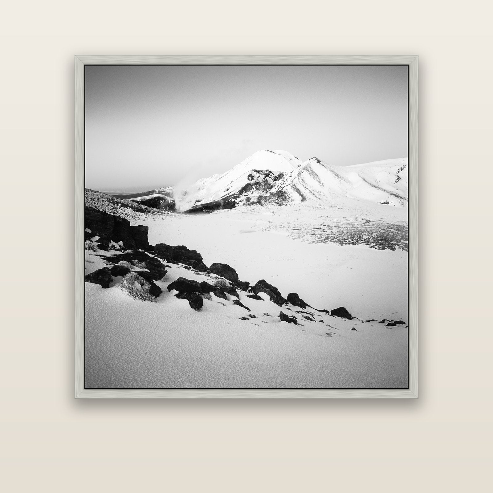 Ngauruhoe's Glow, Tongariro National Park — silver float frame canvas, 127 × 127 cm. New Zealand fine art landscape wall art by Stephen Milner.
