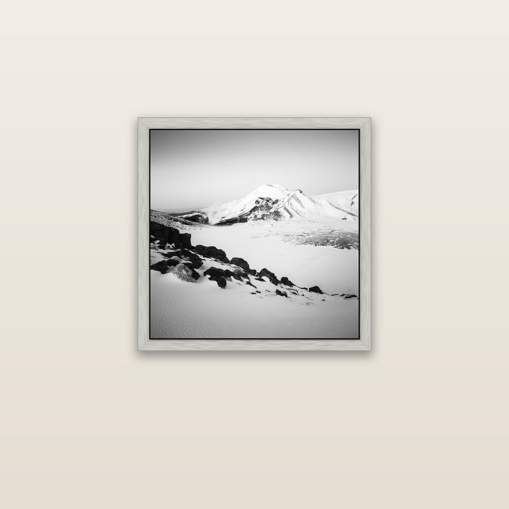 Ngauruhoe's Glow, Tongariro National Park — silver float frame canvas, 51 × 51 cm. New Zealand fine art landscape wall art by Stephen Milner.