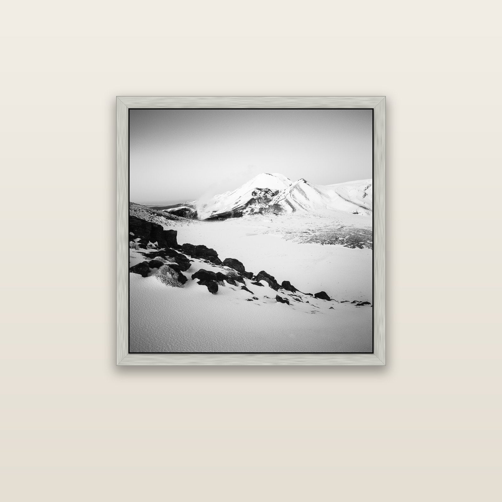 Ngauruhoe's Glow, Tongariro National Park — silver float frame canvas, 76 × 76 cm. New Zealand fine art landscape wall art by Stephen Milner.