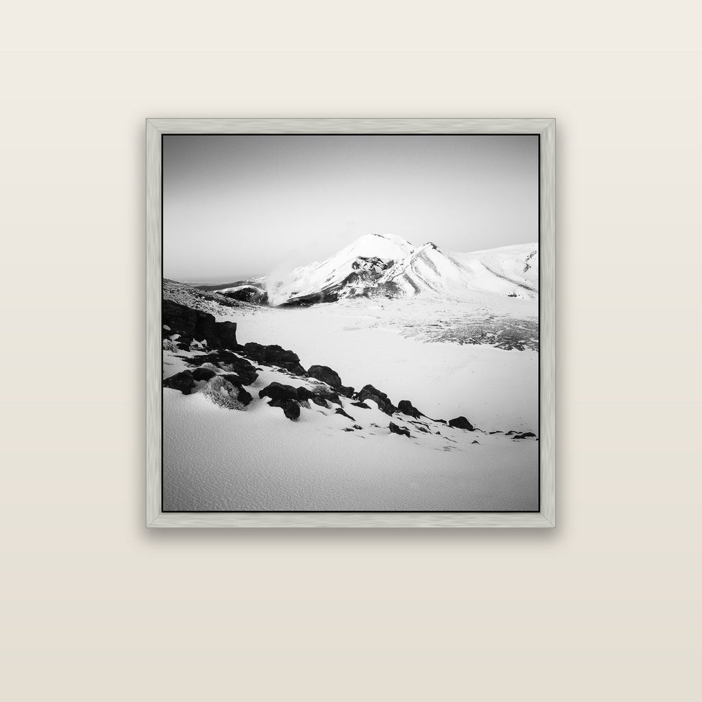 Ngauruhoe's Glow, Tongariro National Park — silver float frame canvas, 91 × 91 cm. New Zealand fine art landscape wall art by Stephen Milner.