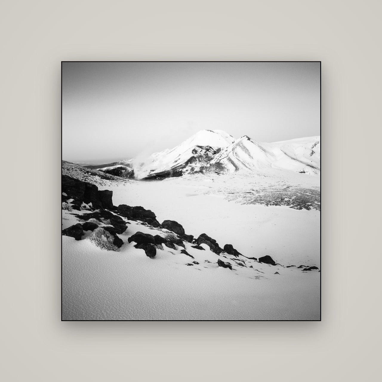 Ngauruhoe's Glow, Tongariro National Park — Slimline Black, 120×120 cm. New Zealand fine art wall art by Stephen Milner.