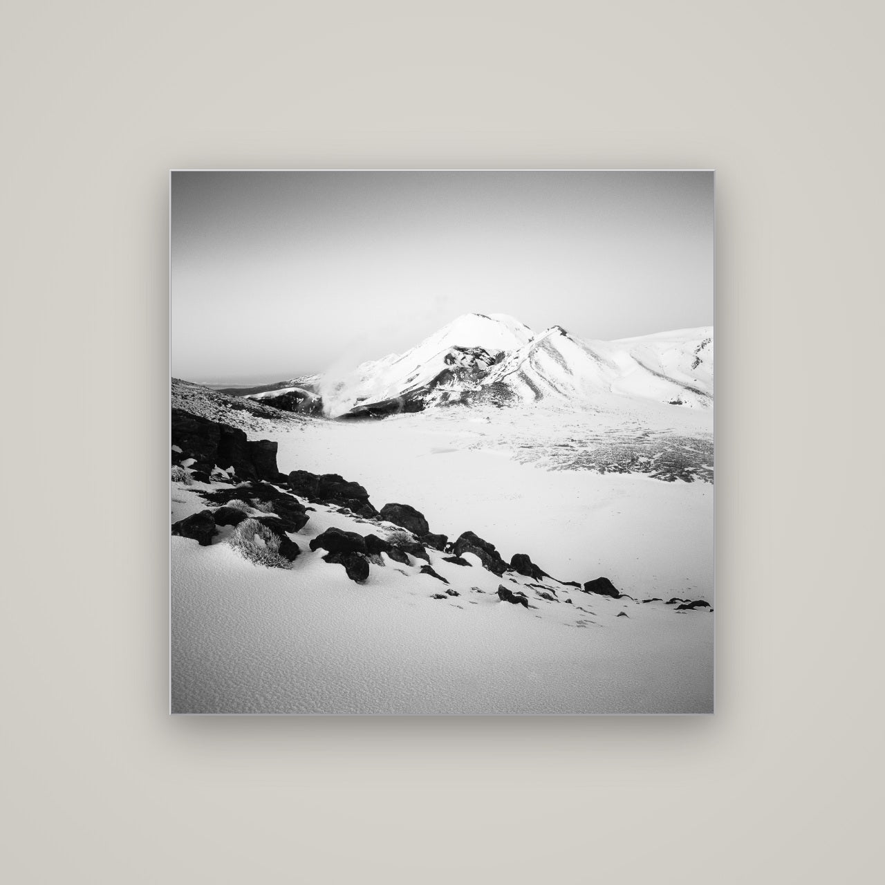 Ngauruhoe's Glow, Tongariro National Park — Slimline Silver, 100×100 cm. New Zealand fine art wall art by Stephen Milner.