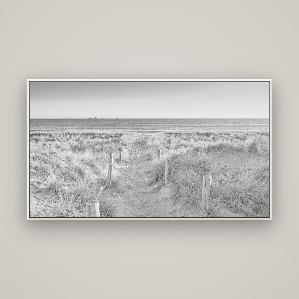 Passage to the Sea, Whakatāne — Basel White, 160×90 cm. New Zealand fine art wall art by Stephen Milner.