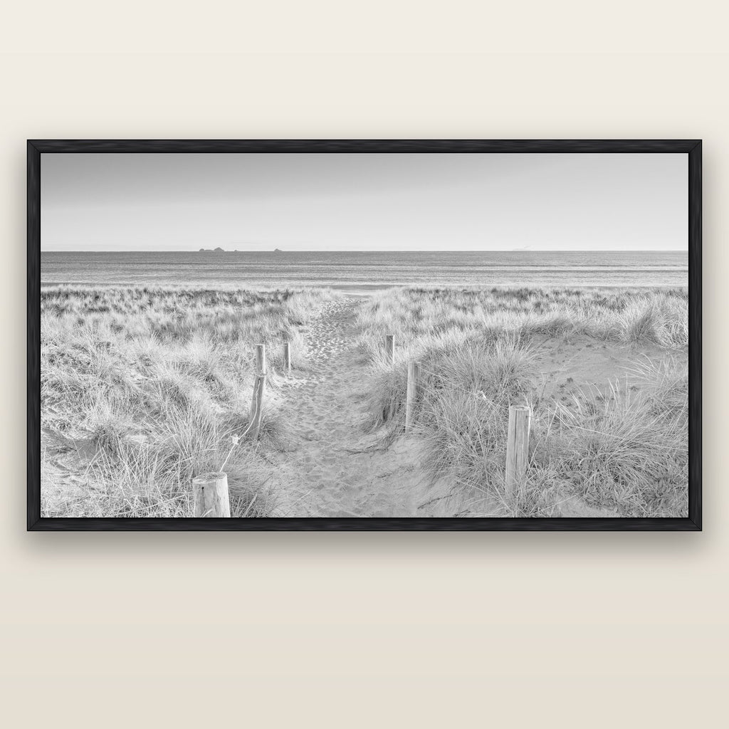 Passage to the Sea, Whakatāne — black float frame canvas, 200 × 130 cm. New Zealand fine art landscape wall art by Stephen Milner.