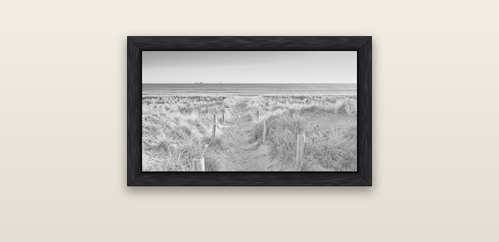 Passage to the Sea, Whakatāne — black float frame canvas, 61 × 36 cm. New Zealand fine art landscape wall art by Stephen Milner.