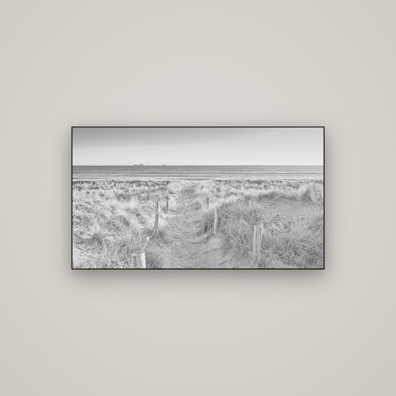 Passage to the Sea, Whakatāne — Slimline Black, 107×60 cm. New Zealand fine art wall art by Stephen Milner.