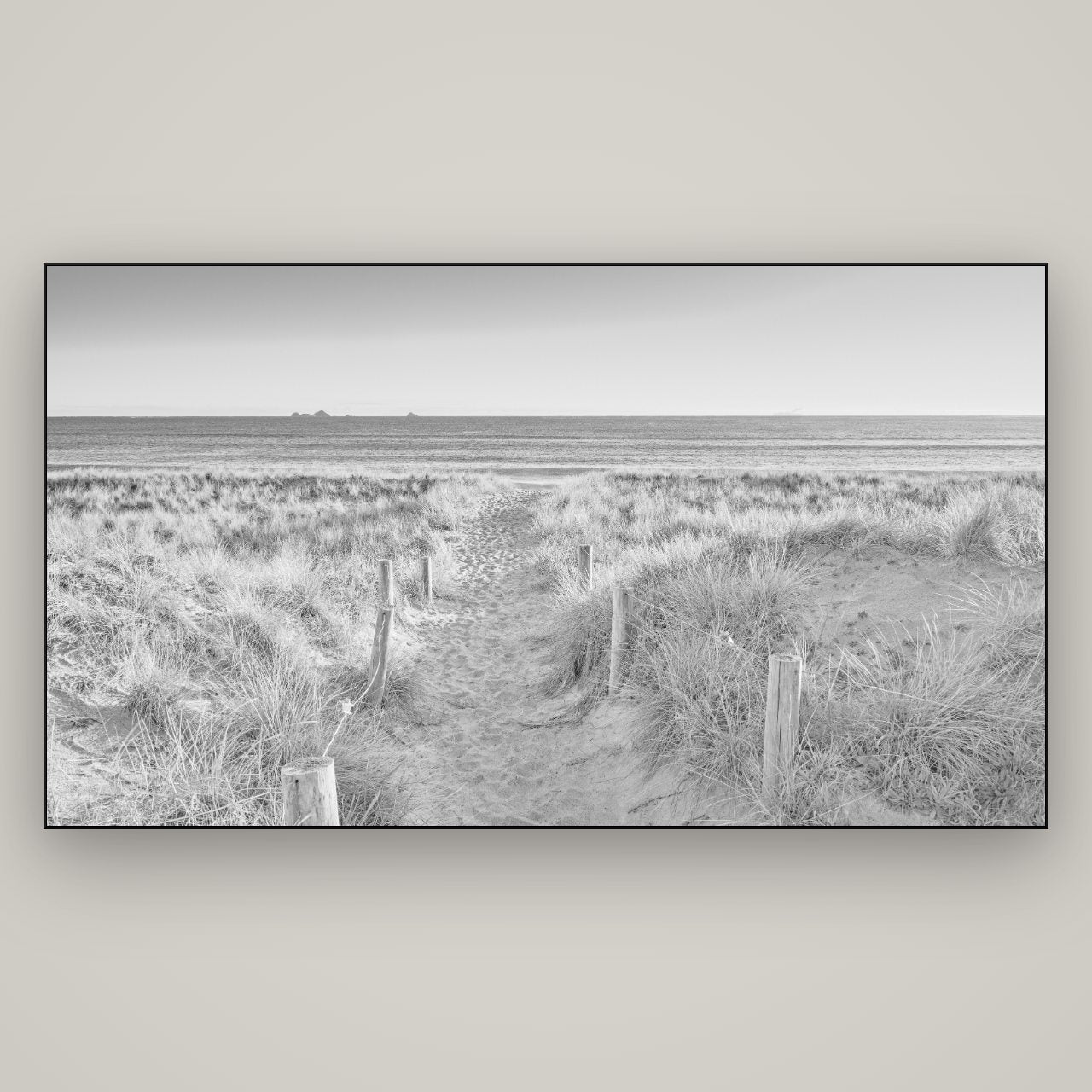 Passage to the Sea, Whakatāne — Slimline Black, 196×110 cm. New Zealand fine art wall art by Stephen Milner.
