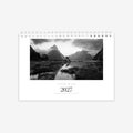 2027 Stephen Milner calendar — front cover, Milford Sound in black and white.