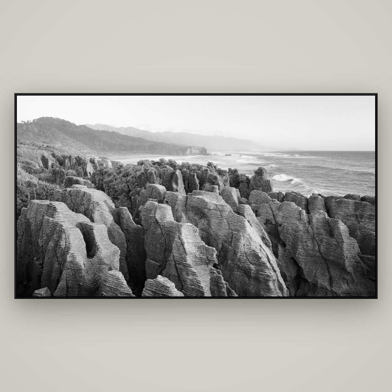 Punakaiki Marvels, South Island — ArtBox Black, 196×110 cm. New Zealand fine art wall art by Stephen Milner.