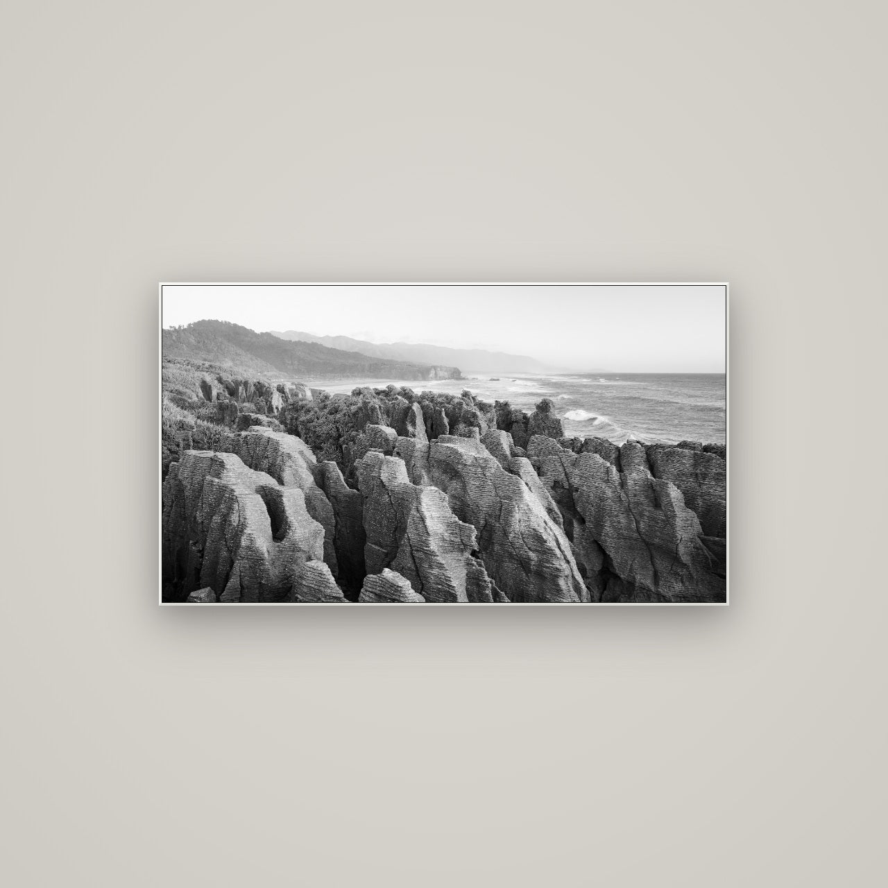 Punakaiki Marvels, South Island — ArtBox White, 107×60 cm. New Zealand fine art wall art by Stephen Milner.