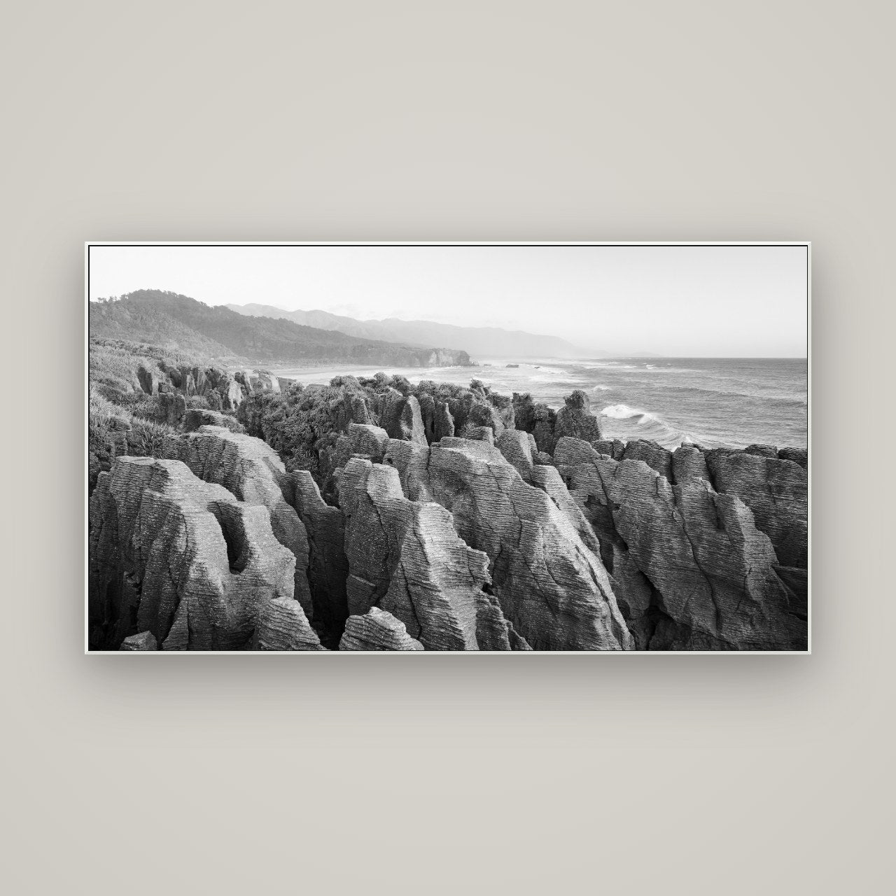 Punakaiki Marvels, South Island — ArtBox White, 160×90 cm. New Zealand fine art wall art by Stephen Milner.