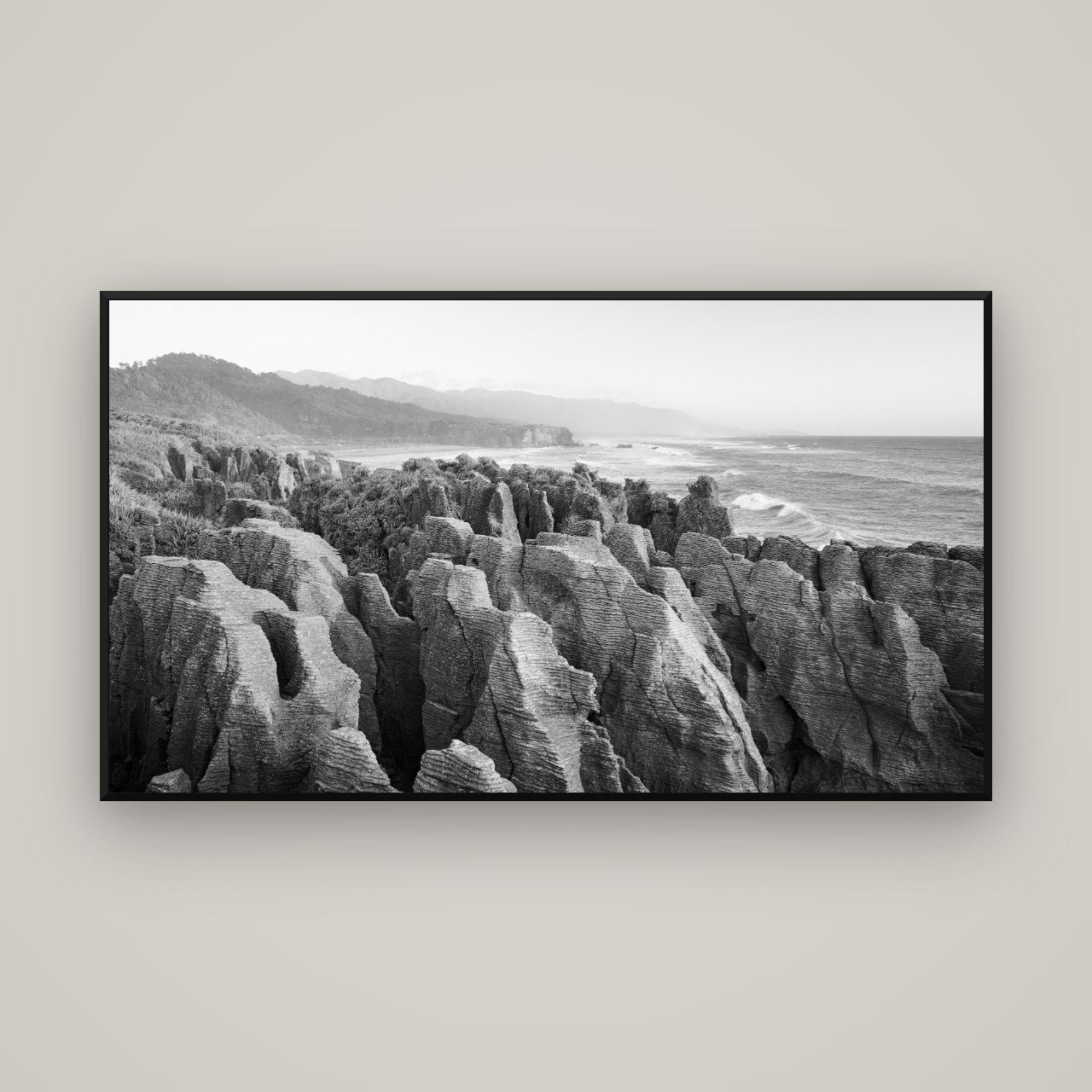 Punakaiki Marvels, South Island — Basel Black, 160×90 cm. New Zealand fine art wall art by Stephen Milner.