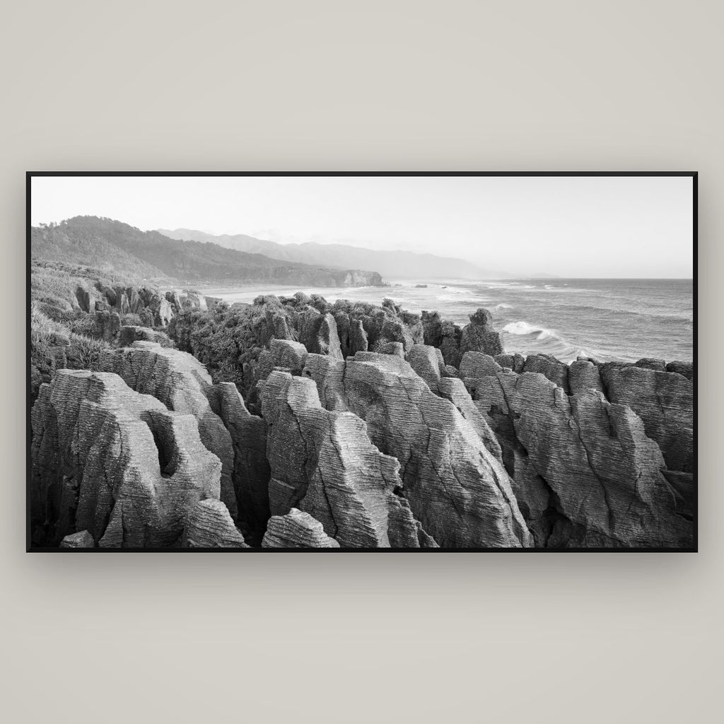Punakaiki Marvels, South Island — Basel Black Matte, 196×110 cm. New Zealand fine art wall art by Stephen Milner.