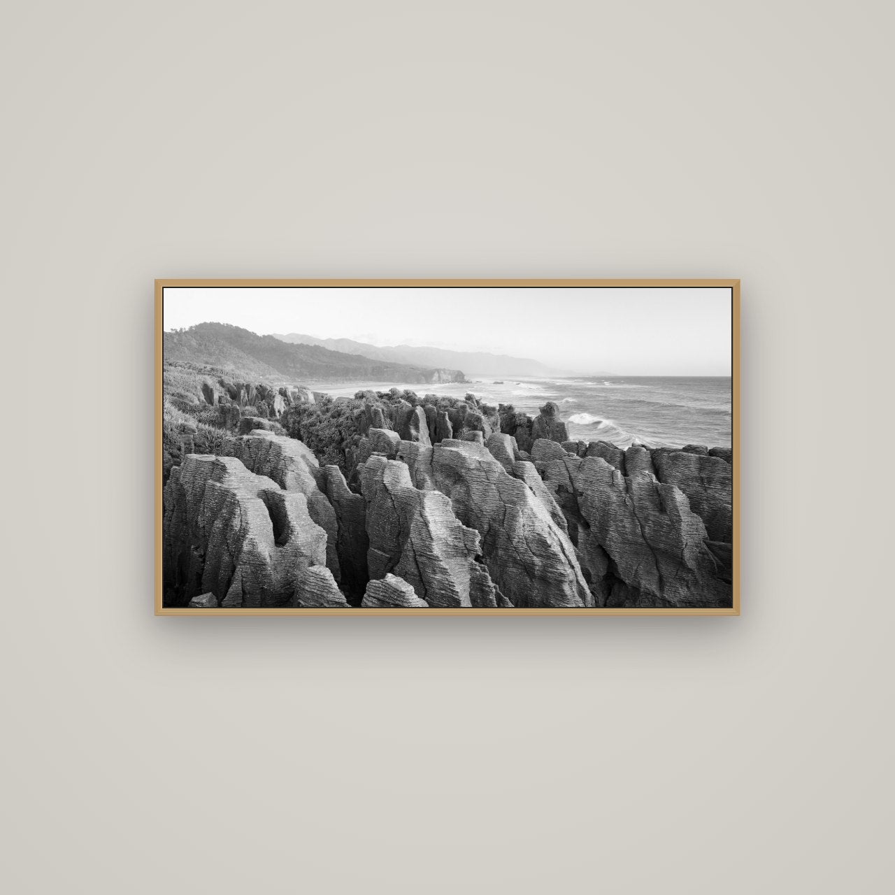 Punakaiki Marvels, South Island, Basel Natural Oak, 107×60 cm. New Zealand fine art wall art by Stephen Milner.