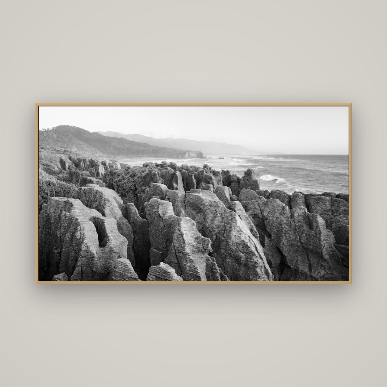 Punakaiki Marvels, South Island, Basel Natural Oak, 160×90 cm. New Zealand fine art wall art by Stephen Milner.