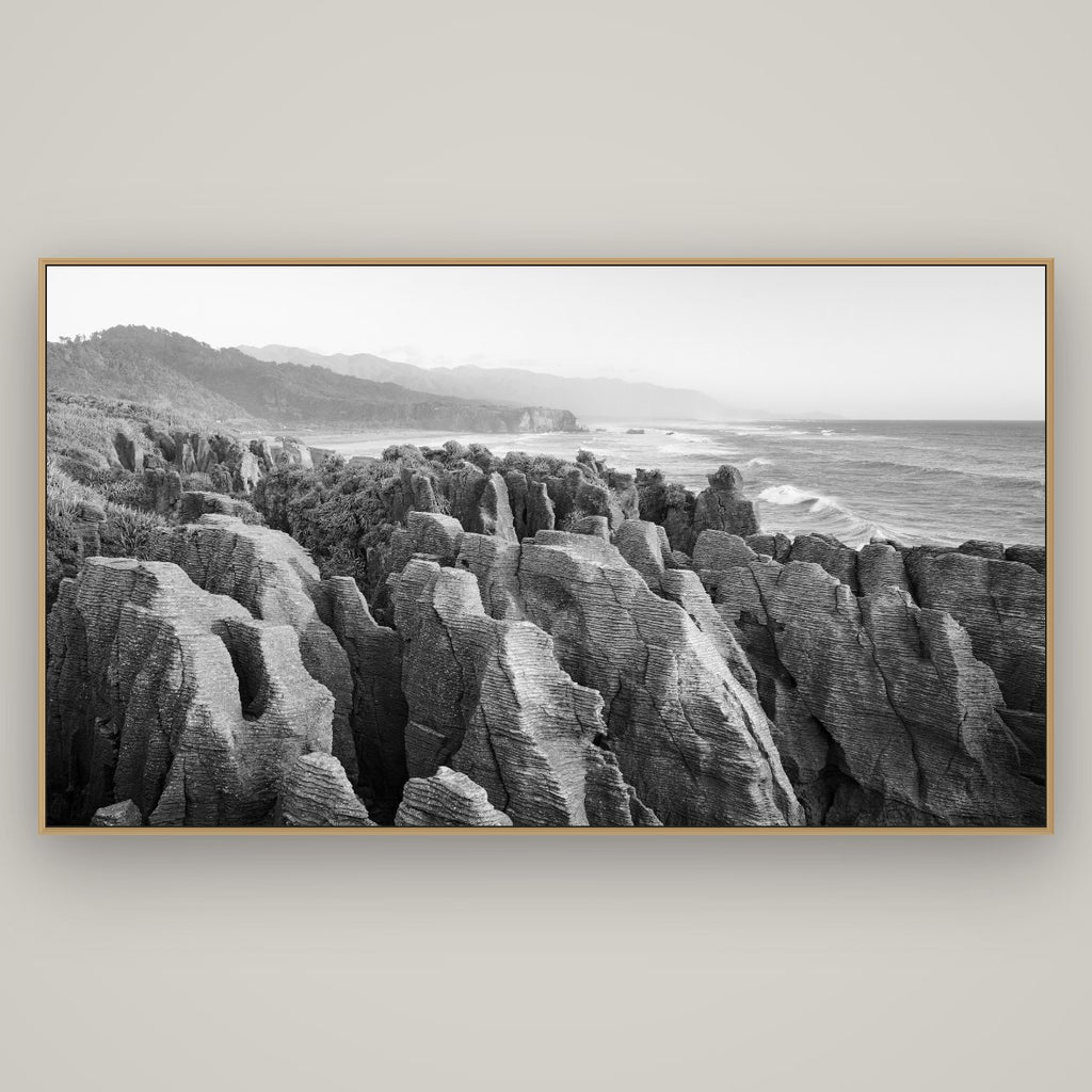 Punakaiki Marvels, South Island, Basel Natural Oak, 196×110 cm. New Zealand fine art wall art by Stephen Milner.