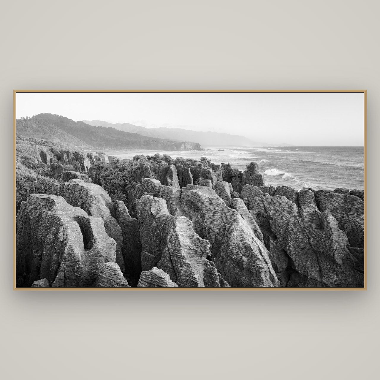 Punakaiki Marvels, South Island, Basel Natural Oak, 196×110 cm. New Zealand fine art wall art by Stephen Milner.