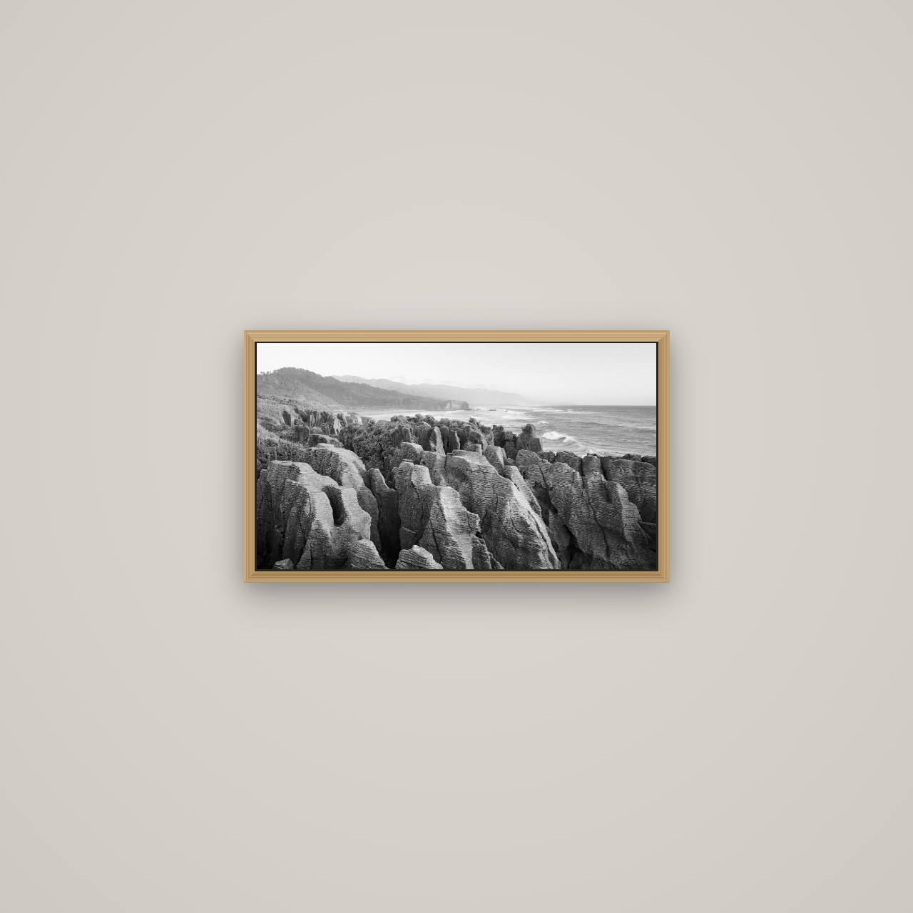 Punakaiki Marvels, South Island, Basel Natural Oak, 53×30 cm. New Zealand fine art wall art by Stephen Milner.