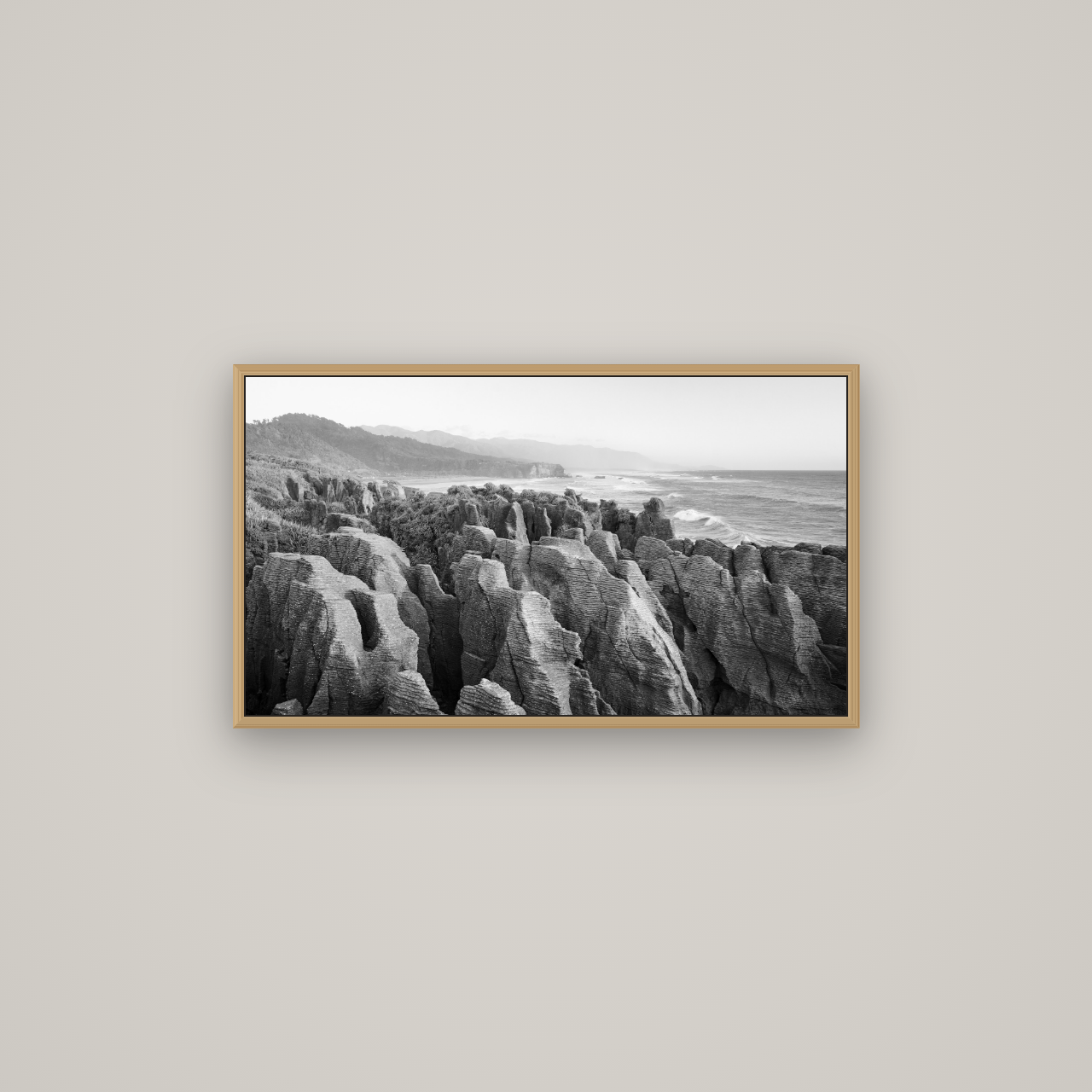 Punakaiki Marvels, South Island, Basel Natural Oak, 80×45 cm. New Zealand fine art wall art by Stephen Milner.