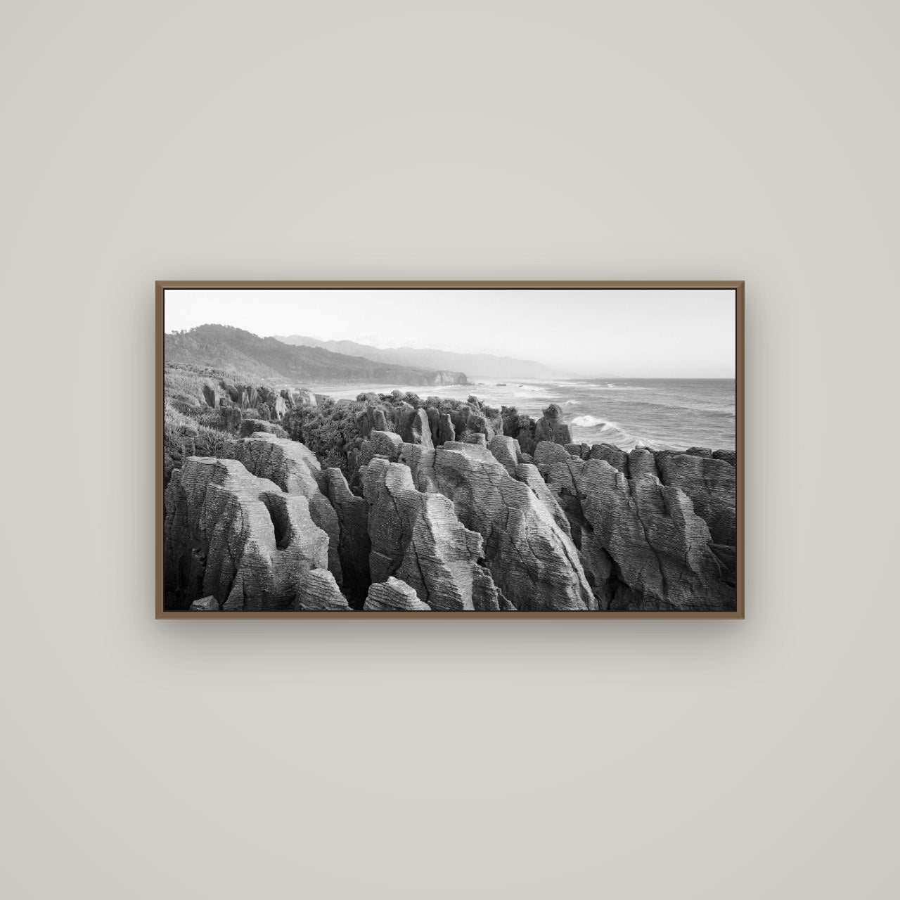 Punakaiki Marvels, South Island, Basel Walnut, 107×60 cm. New Zealand fine art wall art by Stephen Milner.
