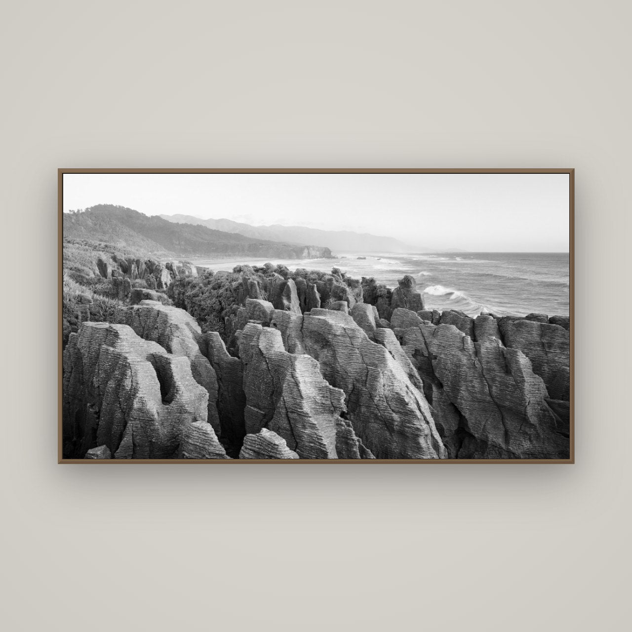 Punakaiki Marvels, South Island, Basel Walnut, 160×90 cm. New Zealand fine art wall art by Stephen Milner.