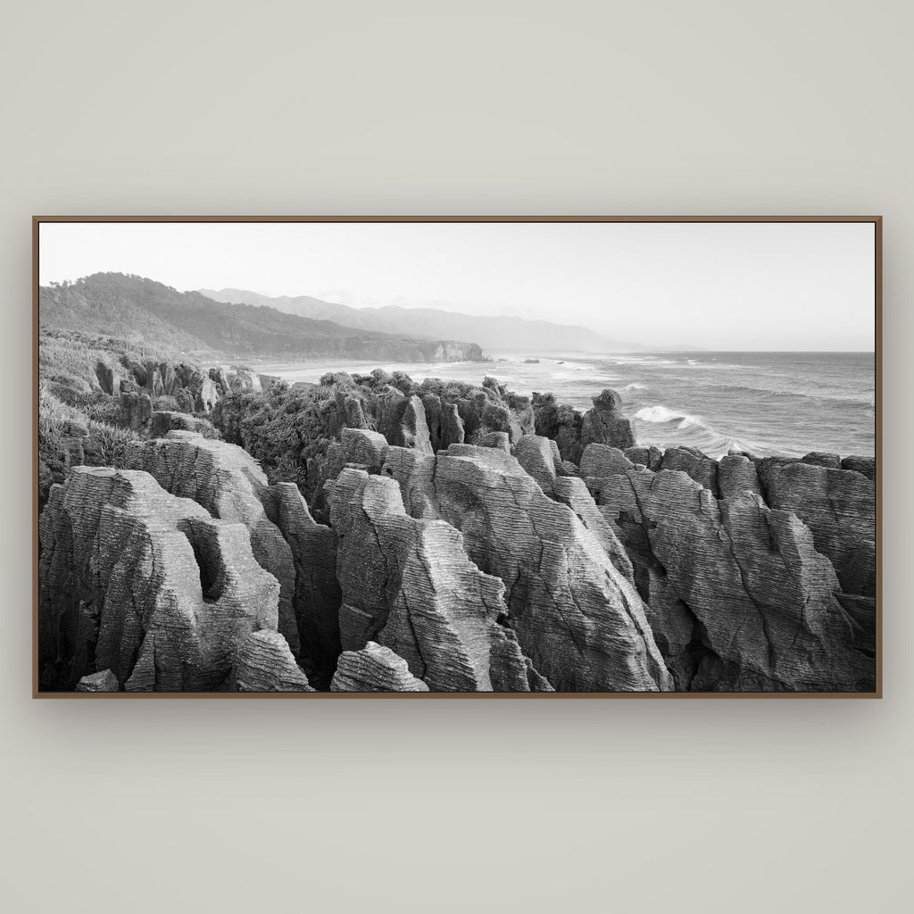 Punakaiki Marvels, South Island, Basel Walnut, 196×110 cm. New Zealand fine art wall art by Stephen Milner.