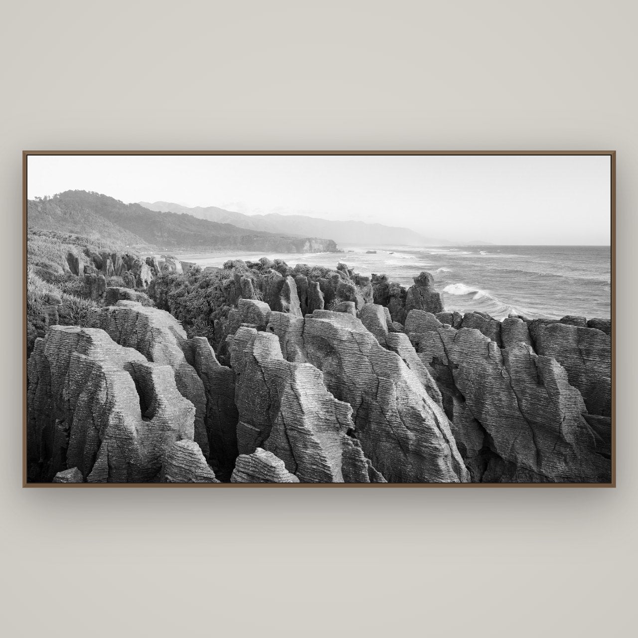 Punakaiki Marvels, South Island, Basel Walnut, 196×110 cm. New Zealand fine art wall art by Stephen Milner.