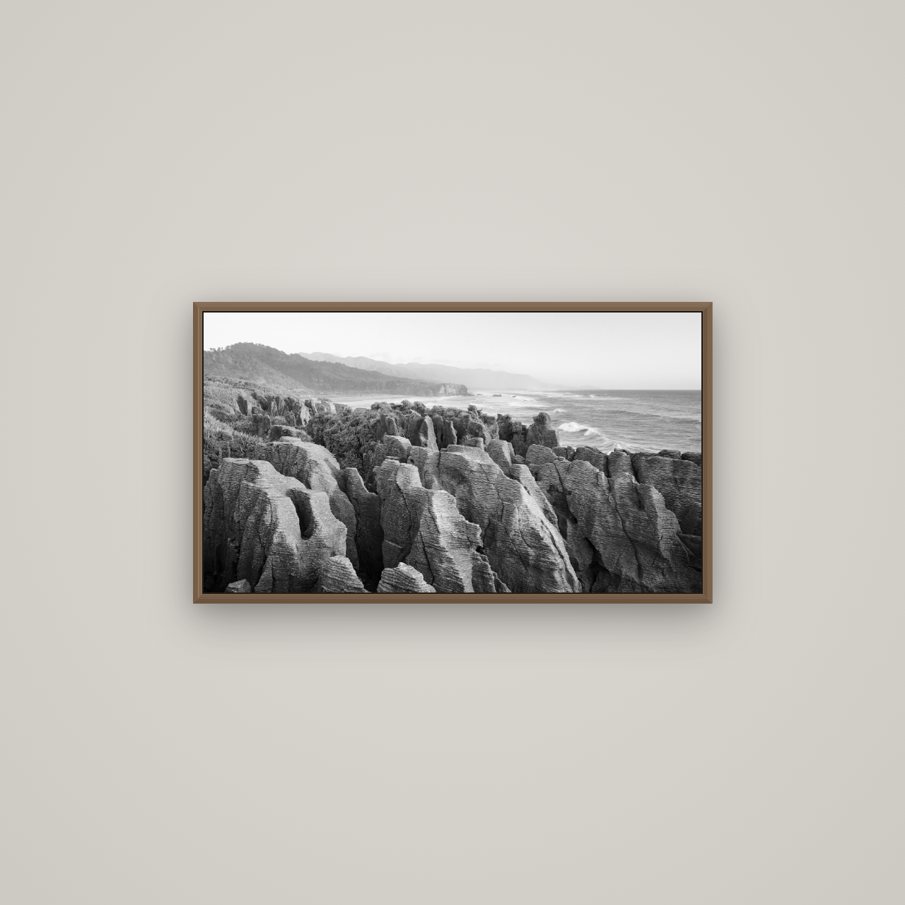 Punakaiki Marvels, South Island, Basel Walnut, 80×45 cm. New Zealand fine art wall art by Stephen Milner.