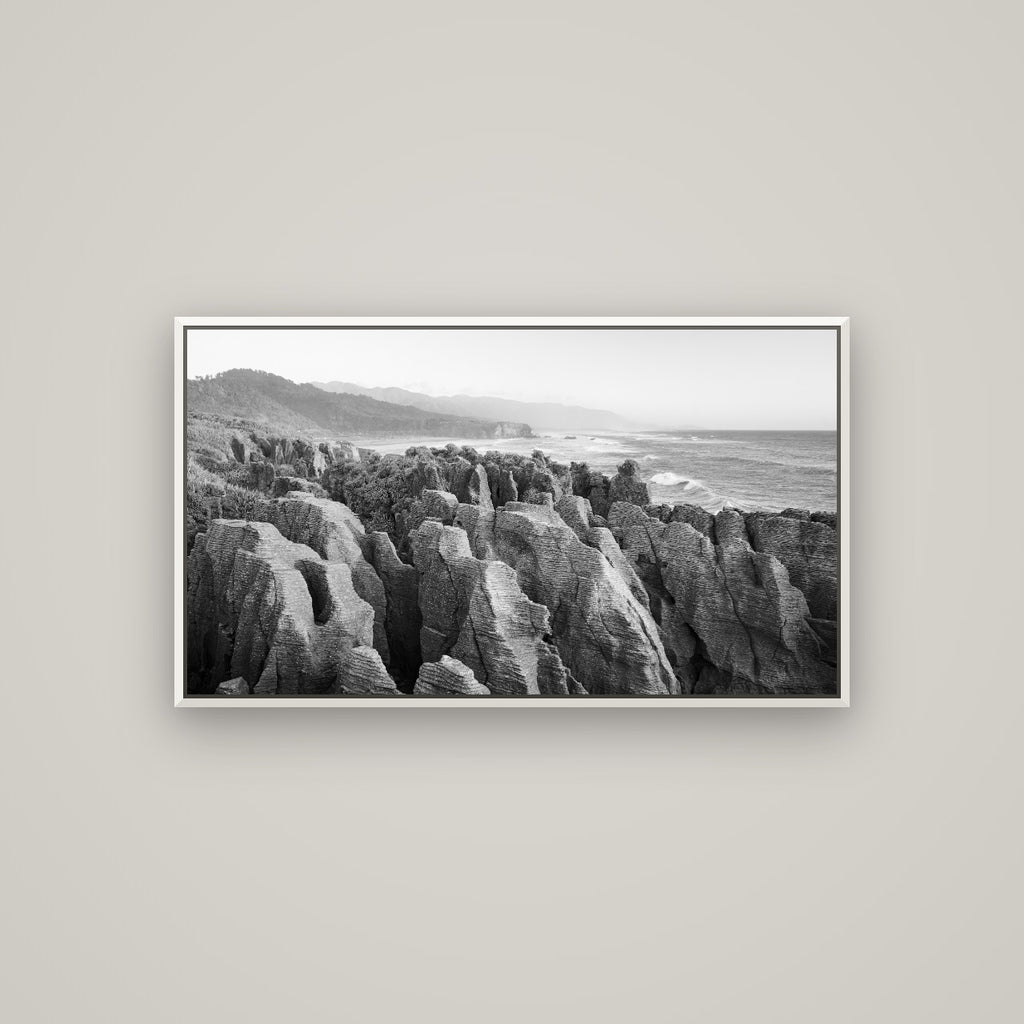 Punakaiki Marvels, South Island — Basel White, 107×60 cm. New Zealand fine art wall art by Stephen Milner.