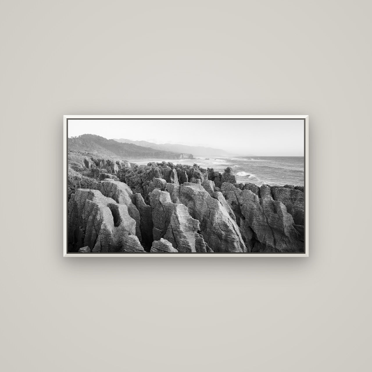 Punakaiki Marvels, South Island — Basel White, 107×60 cm. New Zealand fine art wall art by Stephen Milner.