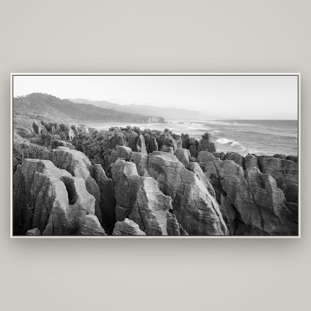 Punakaiki Marvels, South Island — Basel White, 196×110 cm. New Zealand fine art wall art by Stephen Milner.