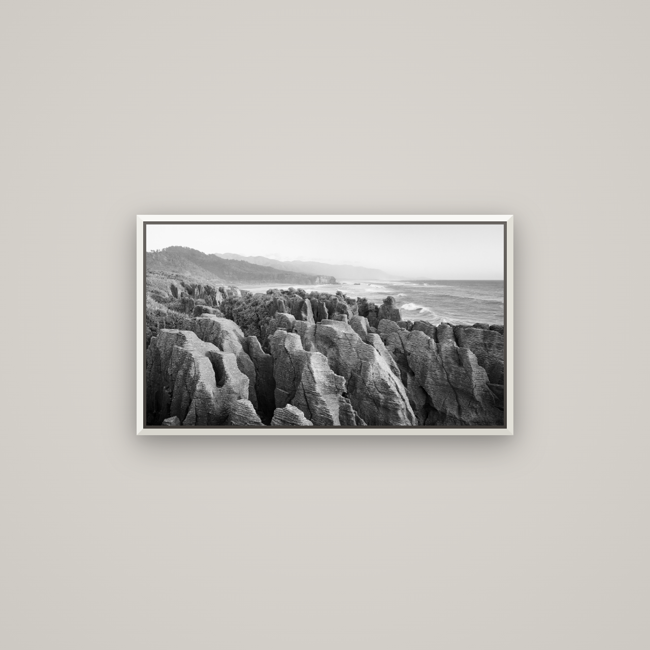 Punakaiki Marvels, South Island — Basel White, 80×45 cm. New Zealand fine art wall art by Stephen Milner.