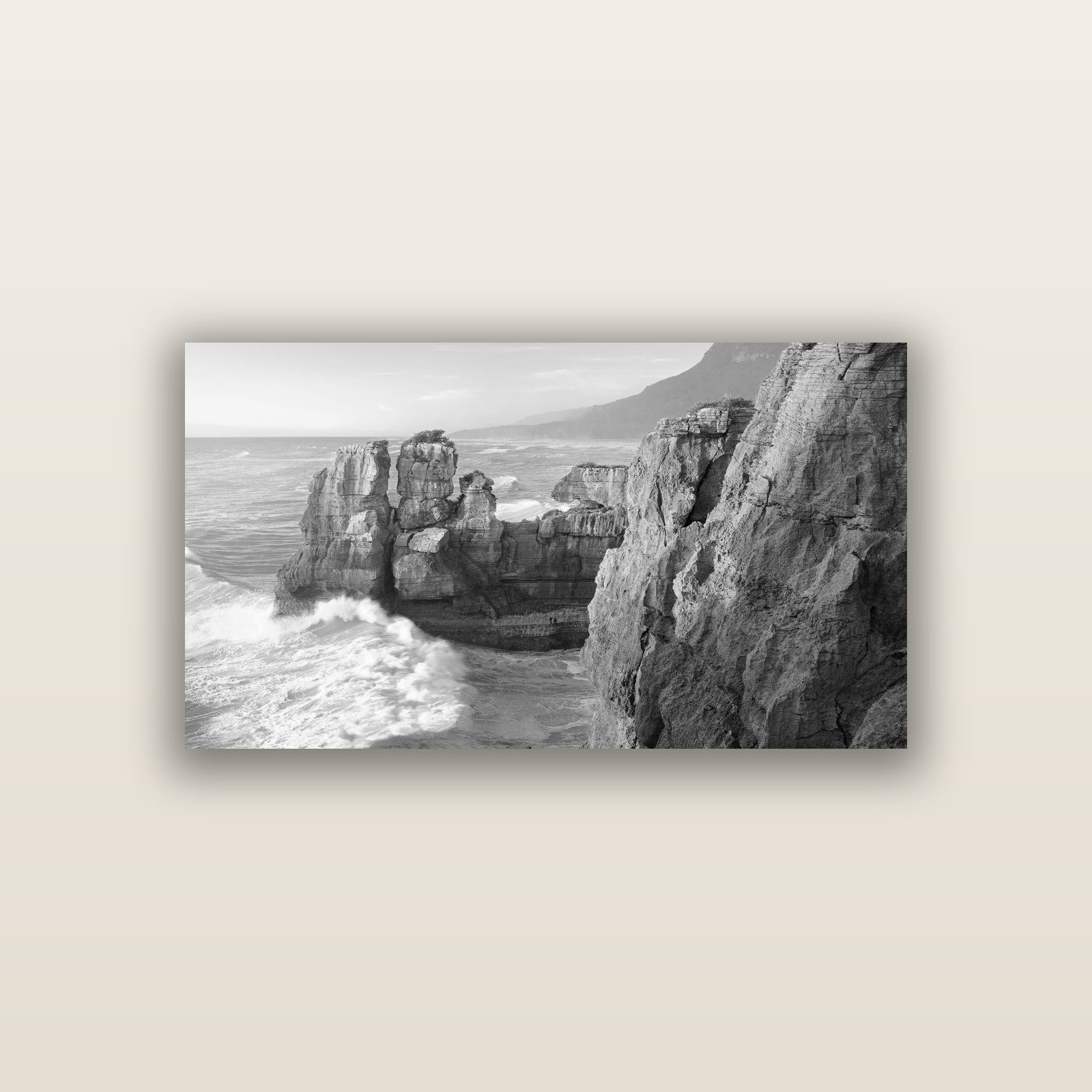 Punakaiki Sculptures, South Island — acrylic panel print, small 76 × 38 cm. New Zealand fine art landscape wall art by Stephen Milner.