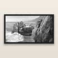 Punakaiki Sculptures, South Island, black and white framed metallic canvas print, Black frame. New Zealand fine art wall art by Stephen Milner.