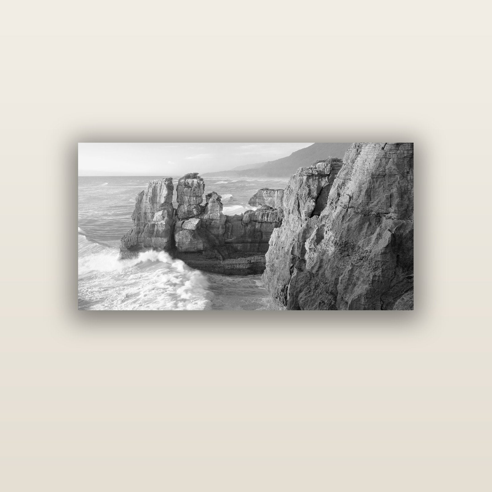 Punakaiki Sculptures, South Island — acrylic glass print, 122 × 61 cm. New Zealand fine art landscape wall art by Stephen Milner.