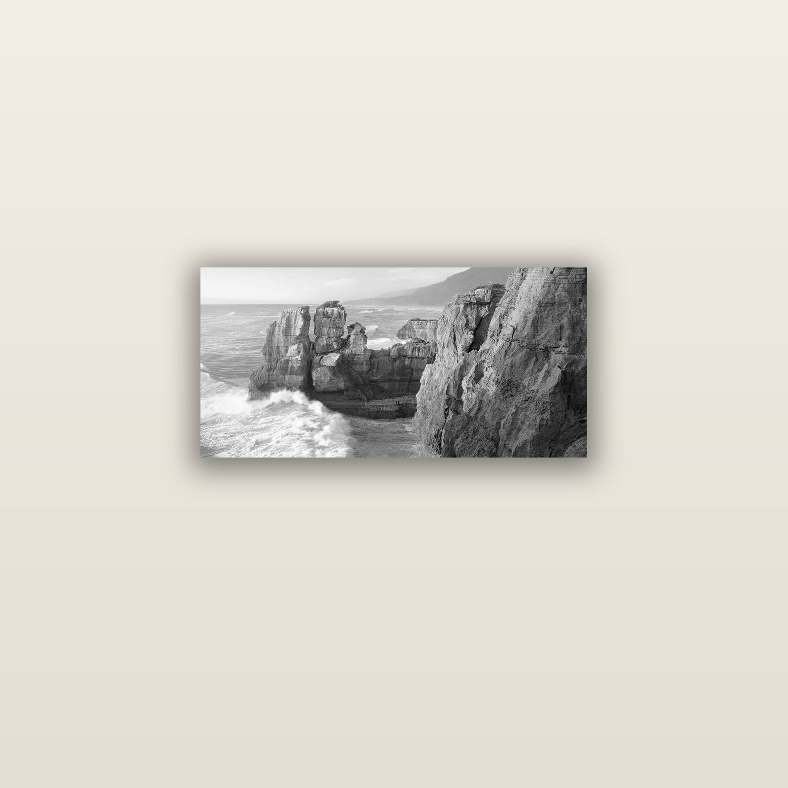 Punakaiki Sculptures, South Island — acrylic glass print, 61 × 30 cm. New Zealand fine art landscape wall art by Stephen Milner.