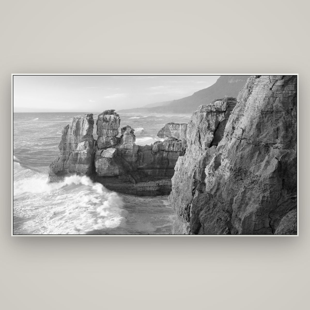 Punakaiki Sculptures, South Island — ArtBox White, 196×110 cm. New Zealand fine art wall art by Stephen Milner.