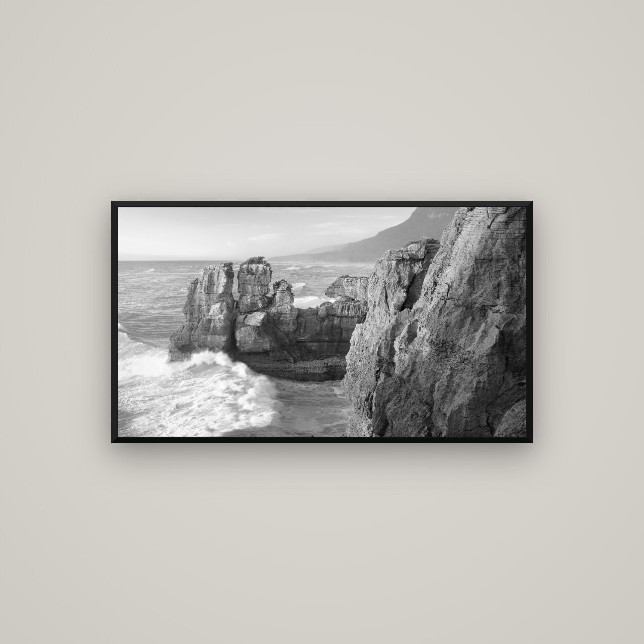 Punakaiki Sculptures, South Island — Basel Black, 107×60 cm. New Zealand fine art wall art by Stephen Milner.