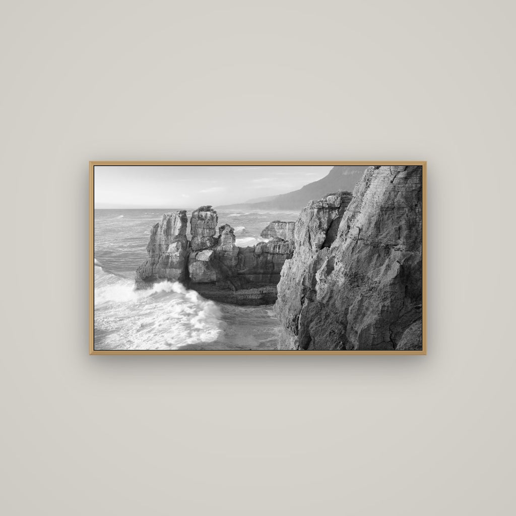 Punakaiki Sculptures, South Island, Basel Natural Oak, 107×60 cm. New Zealand fine art wall art by Stephen Milner.