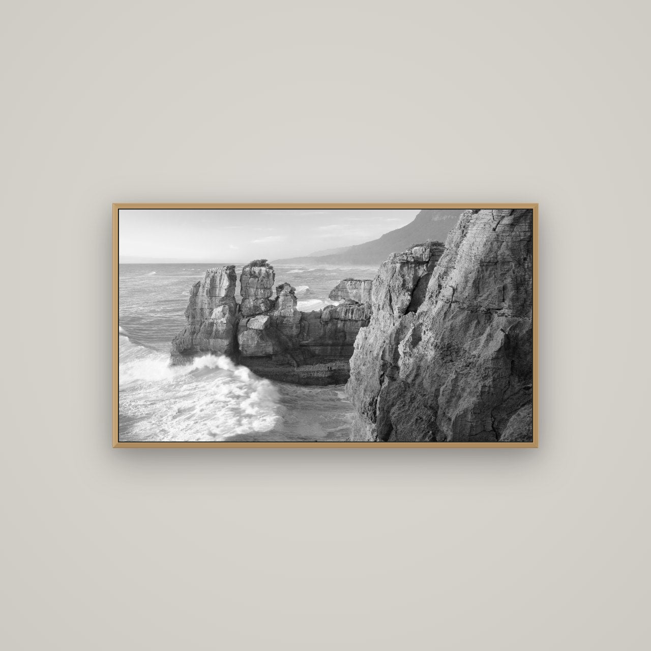 Punakaiki Sculptures, South Island, Basel Natural Oak, 107×60 cm. New Zealand fine art wall art by Stephen Milner.