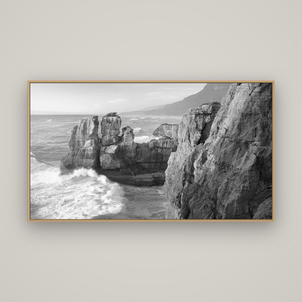 Punakaiki Sculptures, South Island, Basel Natural Oak, 160×90 cm. New Zealand fine art wall art by Stephen Milner.