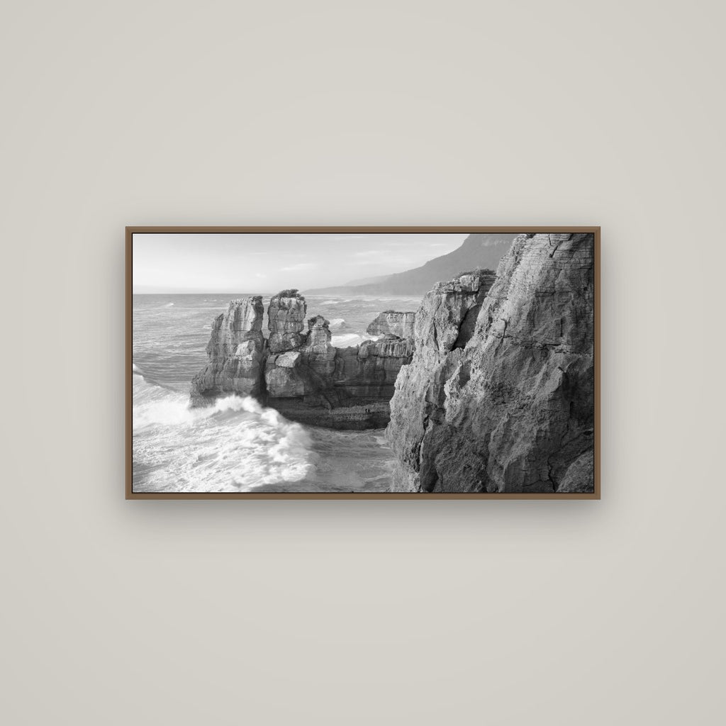 Punakaiki Sculptures, South Island, Basel Walnut, 107×60 cm. New Zealand fine art wall art by Stephen Milner.